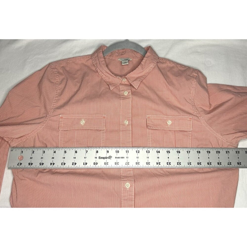 LL Bean Gingham Plaid Shirt Men's L Long Sleeve Orange Lightweight Summer Picnic - Picture 3 of 11